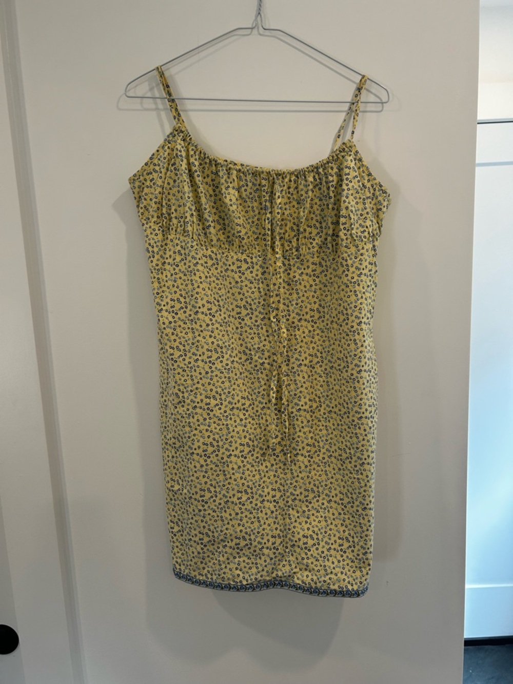 Vintage Request 90s Butter Mom Yellow & Blue Floral Spaghetti Strap Sundress